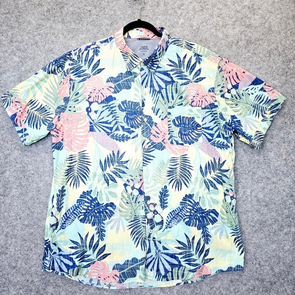 Izod Other - IZOD Saltwater Button Up Shirt Mens 2XL Blue Hawaiian‎ Tropical Aloha Leaf Beach